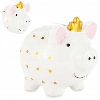 Pokladnička pre deti - Piggy Bank sa otvorila s bielymi a zlatými keramikou 11