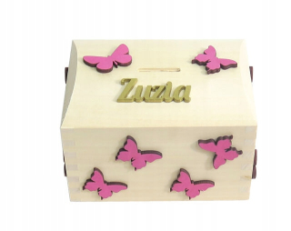 Pokladnička pre deti - Piggy Bank Trunk Children pomenujte motýle AF64 ružové