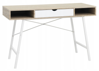 Kancelársky stôl - Spevný Abbe Desk s dubovými/bielymi zásuvkami 120x48cm