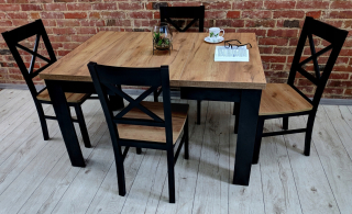 Jedálenská zostava, set - Tabuľka 80x80/160 štvorcový 4 drevené podkrovné stoličky