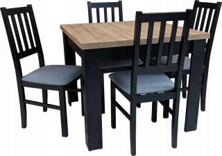 Jedálenská zostava, set - Štvorcová tabuľka 100x100/180 + 4 stoličky Loft Oak