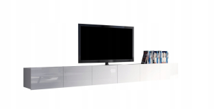 Skrinka pod TV - RTV TABLE Biely lesk 300 cm visiaci alebo stojaci
