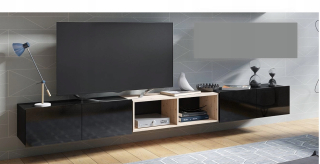 Skrinka pod TV - RTV TABLE Čierny lesk 300 cm visiaci alebo stojaci