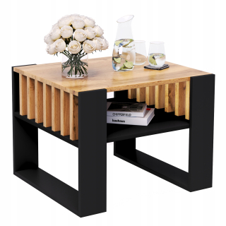 Konferenčný stolík do obývačky - Konferenčný stolík s lamellas 55x55 Oak/Black Loft