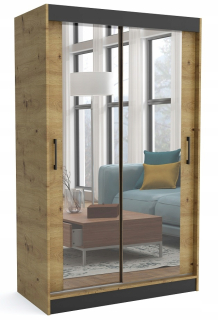 Šatníková skriňa do študenskej izby - Posuvná šatníka so zrkadlom 150 cm horný dub Sonoma