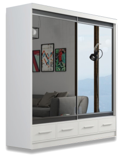 Šatníková skriňa do študenskej izby - Šatník 200 cm biely / sonoma so zásuvkami + zrkadlo