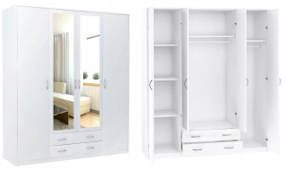 Šatníková skriňa do študenskej izby - Šatník Šatník štyri -hlavné zrkadlo SZ08 White
