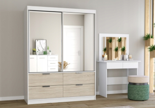 Šatníková skriňa do študenskej izby - Posuvné šatníkové zrkadlo 120 cm biele/Sonoma Vika ID
