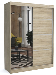 Šatníková skriňa do študenskej izby - Šatník Peru 2d 140x205 White Lacobel Grey Mirror