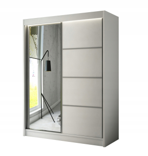 Šatníková skriňa do študenskej izby - Posuvná šatníka so zrkadlom 150 cm biele + zrkadlo