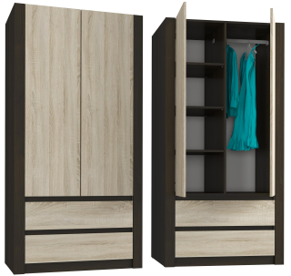 Šatníková skriňa do študenskej izby - Šatník BB-20 wenge mix Sonoma 90 cm zásuvka