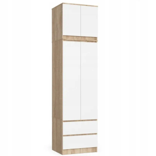 Šatníková skriňa do študenskej izby - Šatník so 60 cm hviezdou predĺžením - Sonoma -Biała Oak