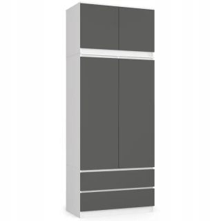 Šatníková skriňa do študenskej izby - Šatník s predĺžením S 90 cm 2d 2SZ White-Grafite Grey