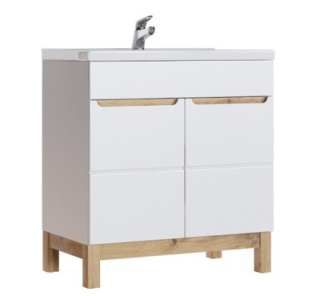 Kúpeľňové zostava nábytku - Bali skrinka stojaca dub / biela s 60 cm umývadlom