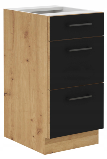 Kuchynská skrinka - Modenna kabinet 40 dolna čierna rohož Artisan 3szuflady