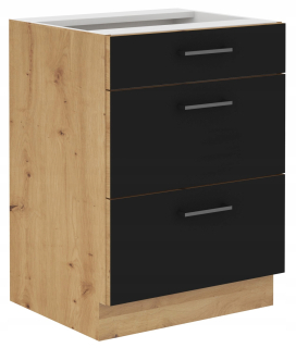 Kuchynská skrinka - Modena 60 Dolna Black Mat Artisan 3Szuflady Cabinet