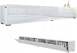 Skrinka pod TV - RTV kabinet 280 cm pre TV biely lesk