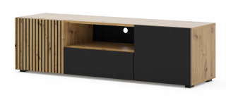 Skrinka pod TV - RTV kabinet Auris 150 cm dubový remeselník / čierna rohož