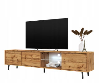Tv stolík do obývačky - RTV skrinka na zásuvku pre televíznu poličku podkrovie 175 cm LED dub