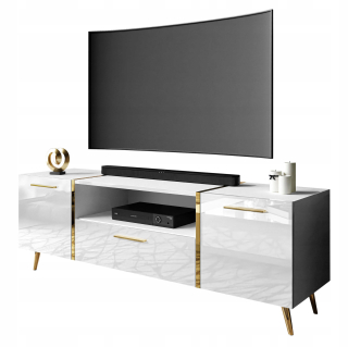 Skrinka pod TV - RTV kabinet Onyx Table Zlaté nohy biely lesk