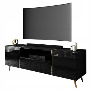 Skrinka pod TV - RTV kabinet Onyx Table Zlaté nohy čierny lesk