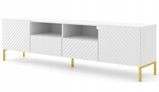 Skrinka pod TV - RTV Surf Cabinet 200 cm 2d2s biele rohože Zlaté nohy