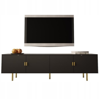 Skrinka pod TV - RTV Cabinet Black Mat 200 cm rukoväť na nohy zlato zlato