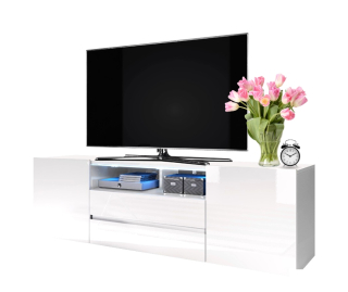 Skrinka pod TV - Skrinka RTV pre televíziu 140 cm LED hrudník s bielym leskom
