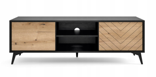 Skrinka pod TV - RTV Cabinet Poličky pre televízne podkrovie 155 cm dub / čierna