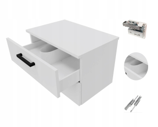 Skrinka do kúpeľne - Kúpeľňa visí pod bielou rohožou Washbasin