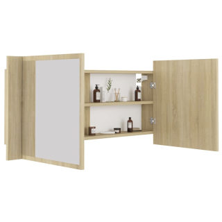 Skrinka do kúpeľne - Kúpeľňa so zrkadlom a LED, Sonoma Oak, 100