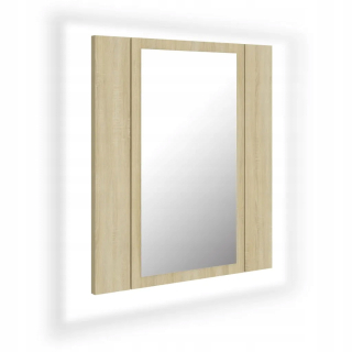 Skrinka do kúpeľne - Kúpeľňa so zrkadlom a LED, Sonoma Oak, 40x