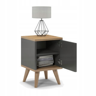 Nočný stolík - Nočná skrinka Oslo Dvere - Graphite/Oak