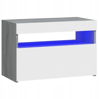 Nočný stolík - Nočná skrinka s LED osvetlením, Gray Sonoma Oak,