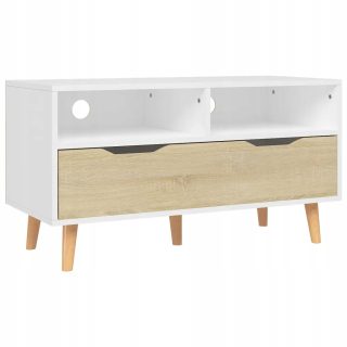Skrinka pod TV - Kabinet pre TV, White a Sonoma Oak, 90x40x48,5 cm, P