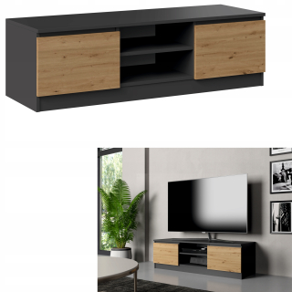 Skrinka pod TV - RTV kabinet antracit/remeselník, 120 cm, police, skrinky