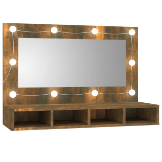 Skrinka do kúpeľne - Kabinet so zrkadlom a LED, Smoky Oak, 90x31.5x6