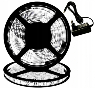 Osvetlenie nábytku - Biely vodotesný prúžok LED + 5 m napájanie