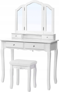 Toaletný stolík - SongMics White toaletná tabuľka 90 x 145 x 40 cm stolica vrátane