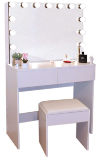 Toaletný stolík - Biely toaletný tabuľka 80 x 140 x 40 cm podsvietenia, vrátane stoličky