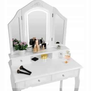 Toaletný stolík - Eurostyle Eurostyle White Mat 75 x 138 x 40 cm podsvietenia, vrátane stoličky