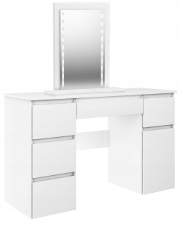 Toaletný stolík - Toaletný stolík Agat Meble White Mat 122 x 138 x 45 cm podsvietenia, vrátane stoličky