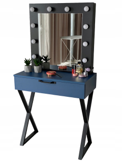 Toaletný stolík - Odtiene toaletného stolíka Meblano z modrého matného 75 x 146 x 40 cm podsvietenia