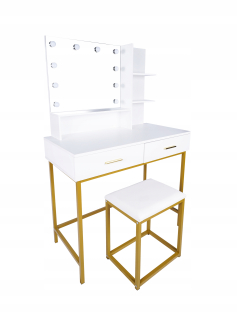 Toaletný stolík - Nábytok toaletný stolík Moskała White Matt 90 x 136 x 45 cm podsvietenia, vrátane stoličky