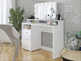 Toaletný stolík - Biely toaletný stôl 120 + zrkadlo pre make -up