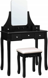 Toaletný stolík - Sekretárka toaletného stolíka zrkadlo + Hocker Black