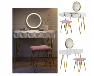 Toaletný stolík - Glamour Gold a Golden LED zrkadlo