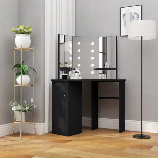 Toaletný stolík - Rohový toaletný stolík s lampami čiernou farbou, 111x54x141.5