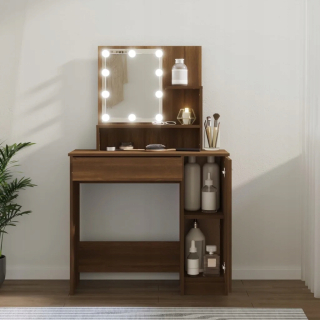 Toaletný stolík - LED toaletný stolík, hnedý dub, 86,5 x 35x136 cm