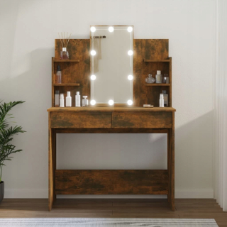 Toaletný stolík - LED toaletný stolík, Smoky Oak, 96x40x142 cm